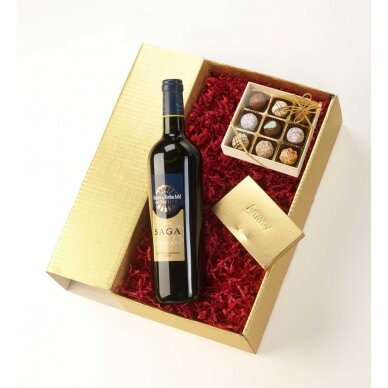 CORPORATE GIFT IN GOLD BOX  WITH RED WINE & CHOCOLATE BOX