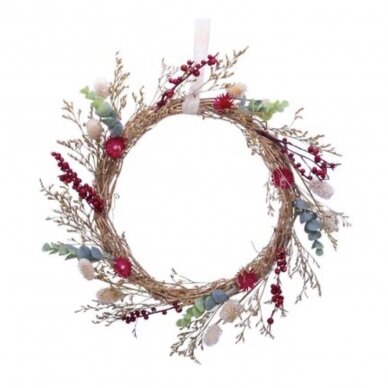 FLORAL WREATH DRIED & PRESERVED RED/GREEN/WHITE D20 CM