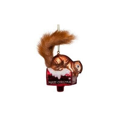 ORNAMENT GLASS BROWN SQUIRELL ON  X'S MAILBOX H12cm